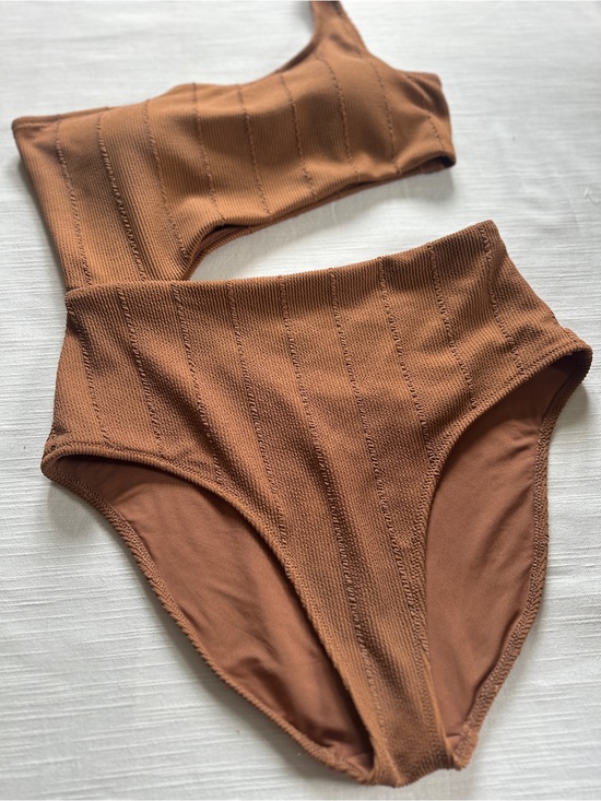 aerie Other - AERIE Cinnamon Crinkle One Shoulder Cut Out One Piece Swimsuit | L  NWOT